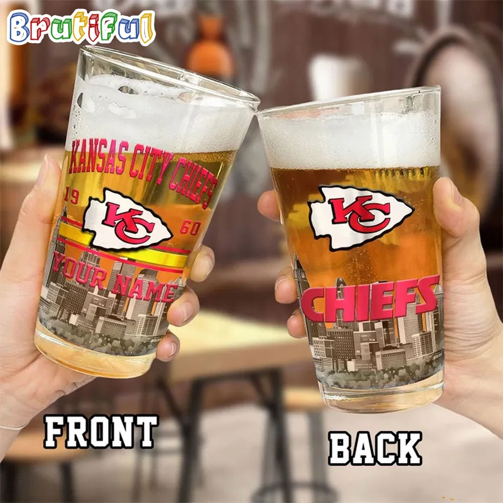 NFL Kansas City Chiefs Beer Glass Cup 16oz, Custom Football Glass Cup