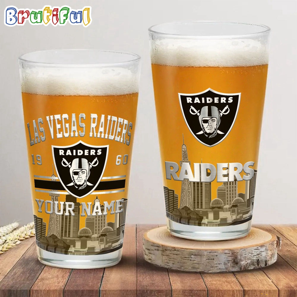 NFL Las Vegas Raiders Beer Glass Cup 16oz, Custom Football Glass Cup