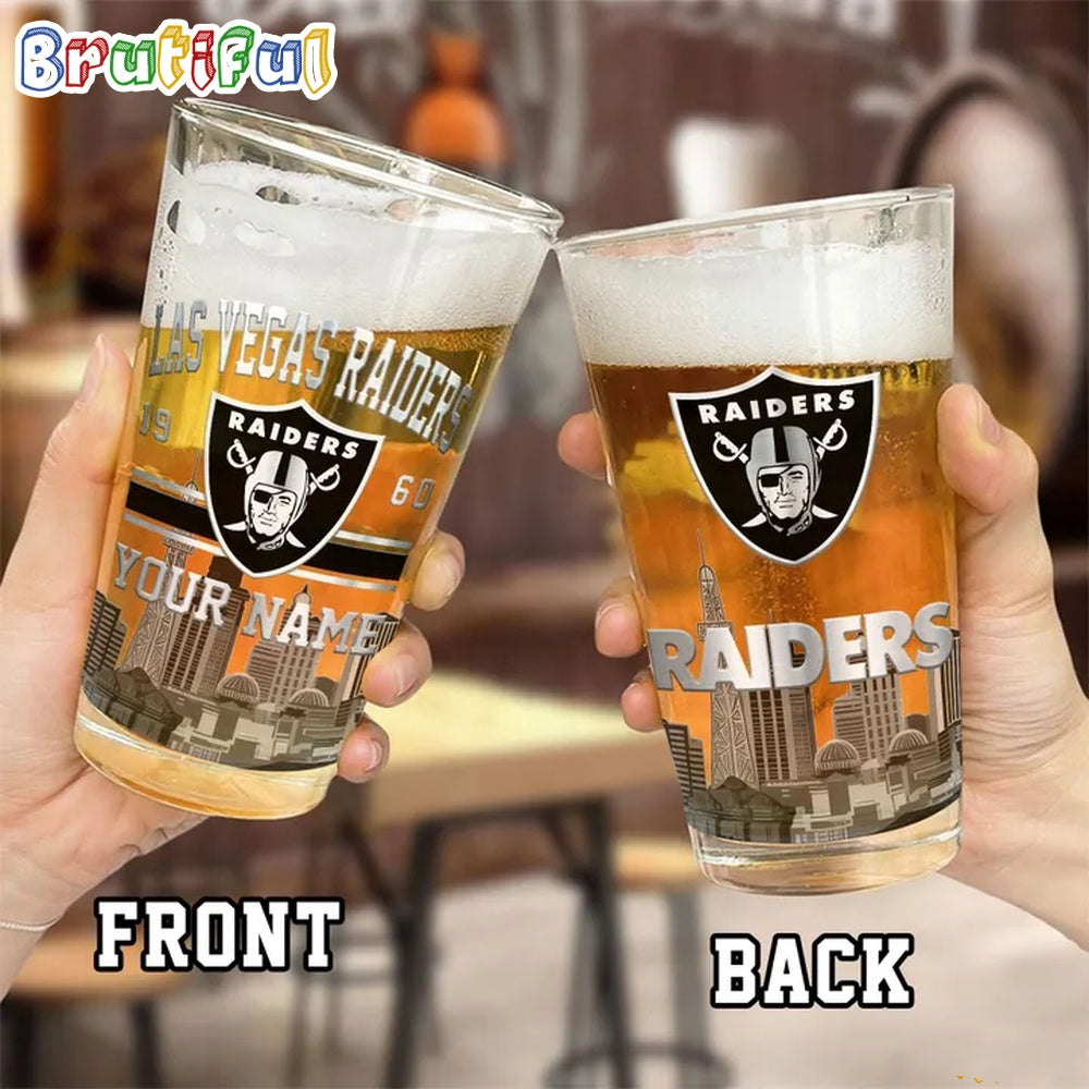 NFL Las Vegas Raiders Beer Glass Cup 16oz, Custom Football Glass Cup