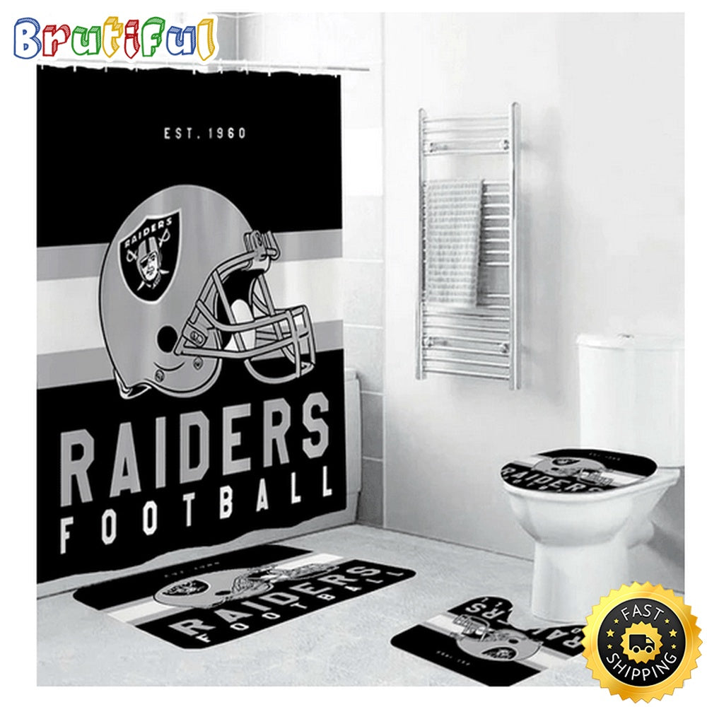 NFL Las Vegas Raiders Shower Curtain Football Team Helmet Shower Curtain Sets