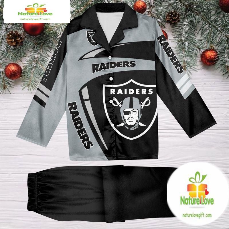 NFL Las Vegas Raiders Football Team Winter Satin Pajamas Set Gift for Fans