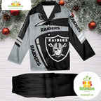 NFL Las Vegas Raiders Football Team Winter Satin Pajamas Set Gift for Fans