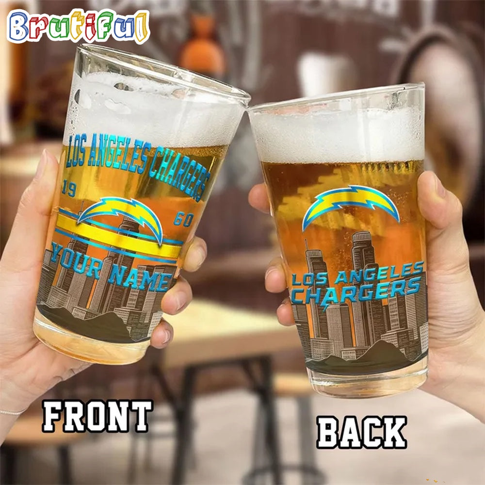 NFL Los Angeles Chargers Beer Glass Cup 16oz, Custom Football Glass Cup