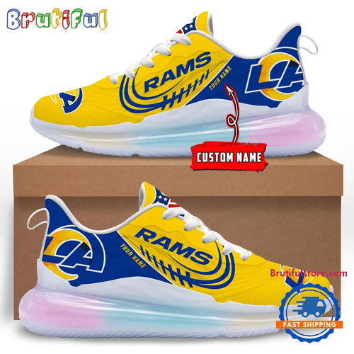 NFL Los Angeles Rams Women’s Rainbow Atmospheric Cushion Running Shoes, Football Women’s Shoes
