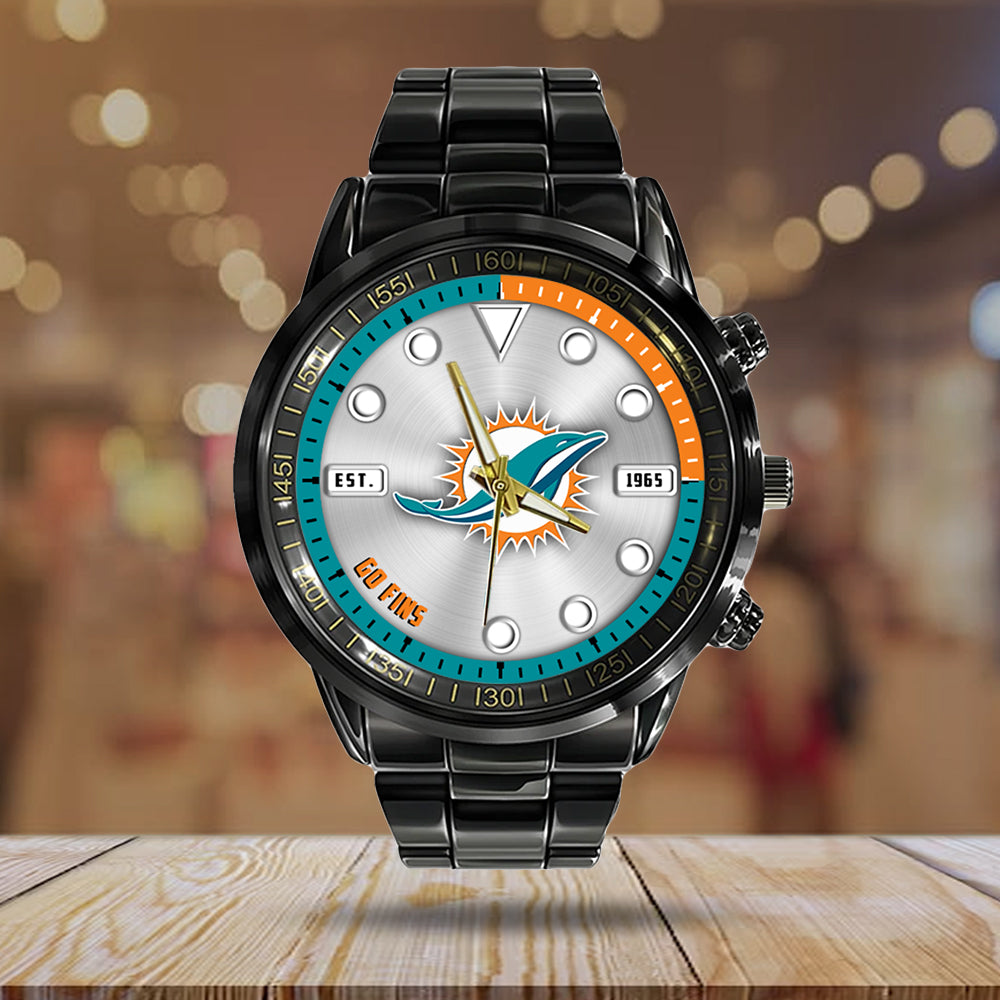 Miami Dolphins Black Stainless Steel Watch – HOATT13951