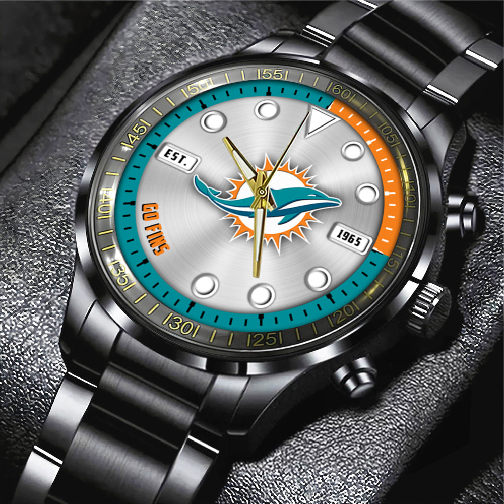 Miami Dolphins Black Stainless Steel Watch – HOATT13951
