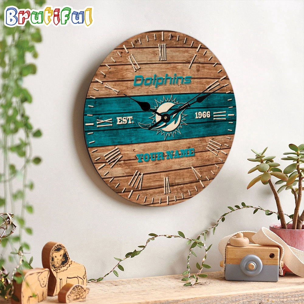 NFL Miami Dolphins Clock Custom Name Wooden Clock