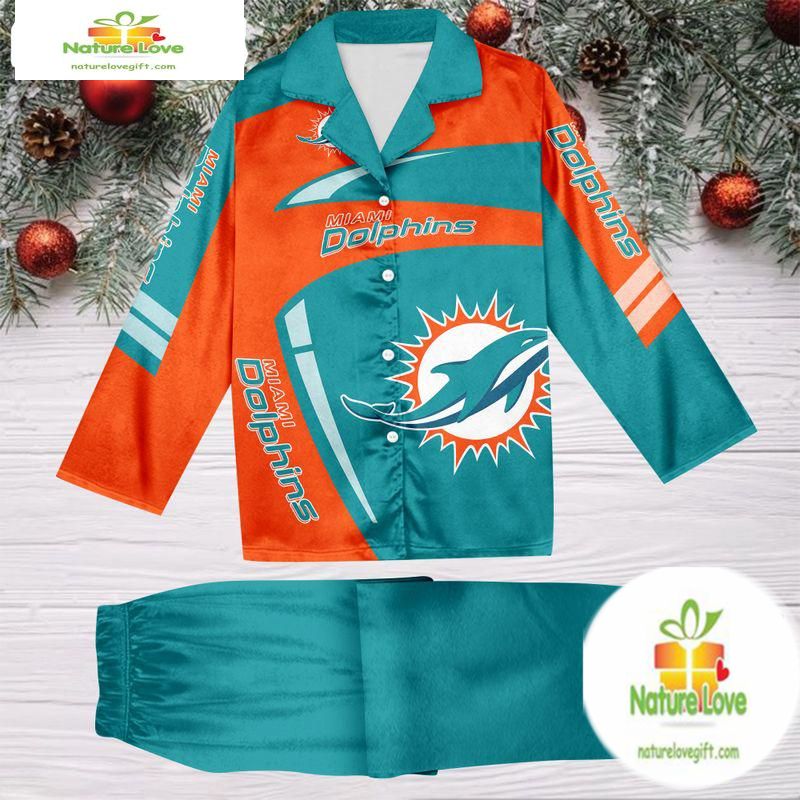 NFL Miami Dolphins Football Team Winter Satin Pajamas Set Gift for Fans