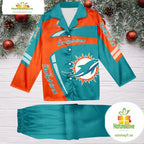 NFL Miami Dolphins Football Team Winter Satin Pajamas Set Gift for Fans