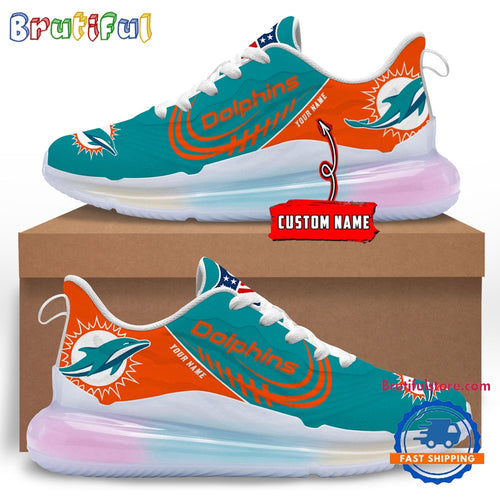 NFL Miami Dolphins Women’s Rainbow Atmospheric Cushion Running Shoes, Football Women’s Shoes