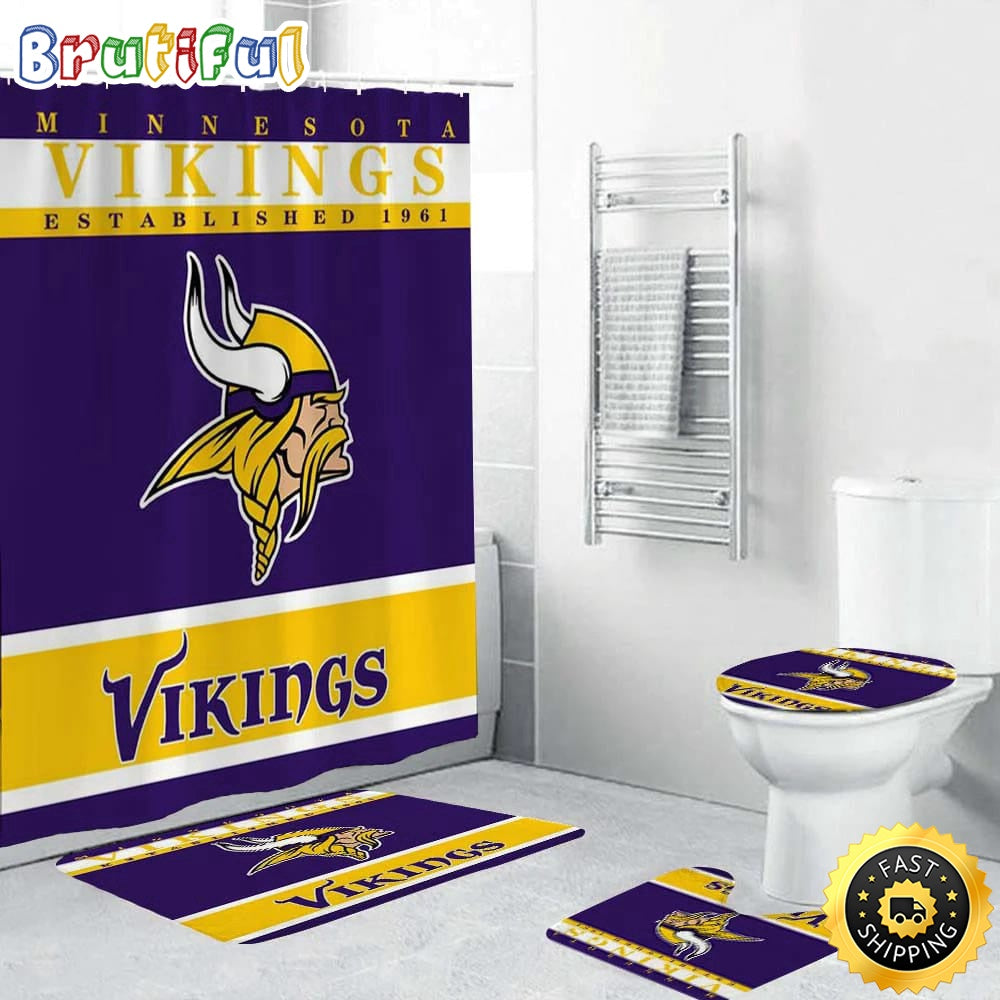 NFL Minnesota Vikings Shower Curtain Football Bathroom Mat Set and Shower Curtain