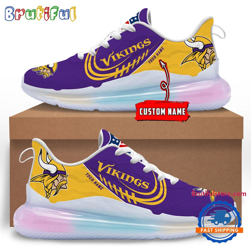 NFL Minnesota Vikings Women’s Rainbow Atmospheric Cushion Running Shoes, Football Women’s Shoes