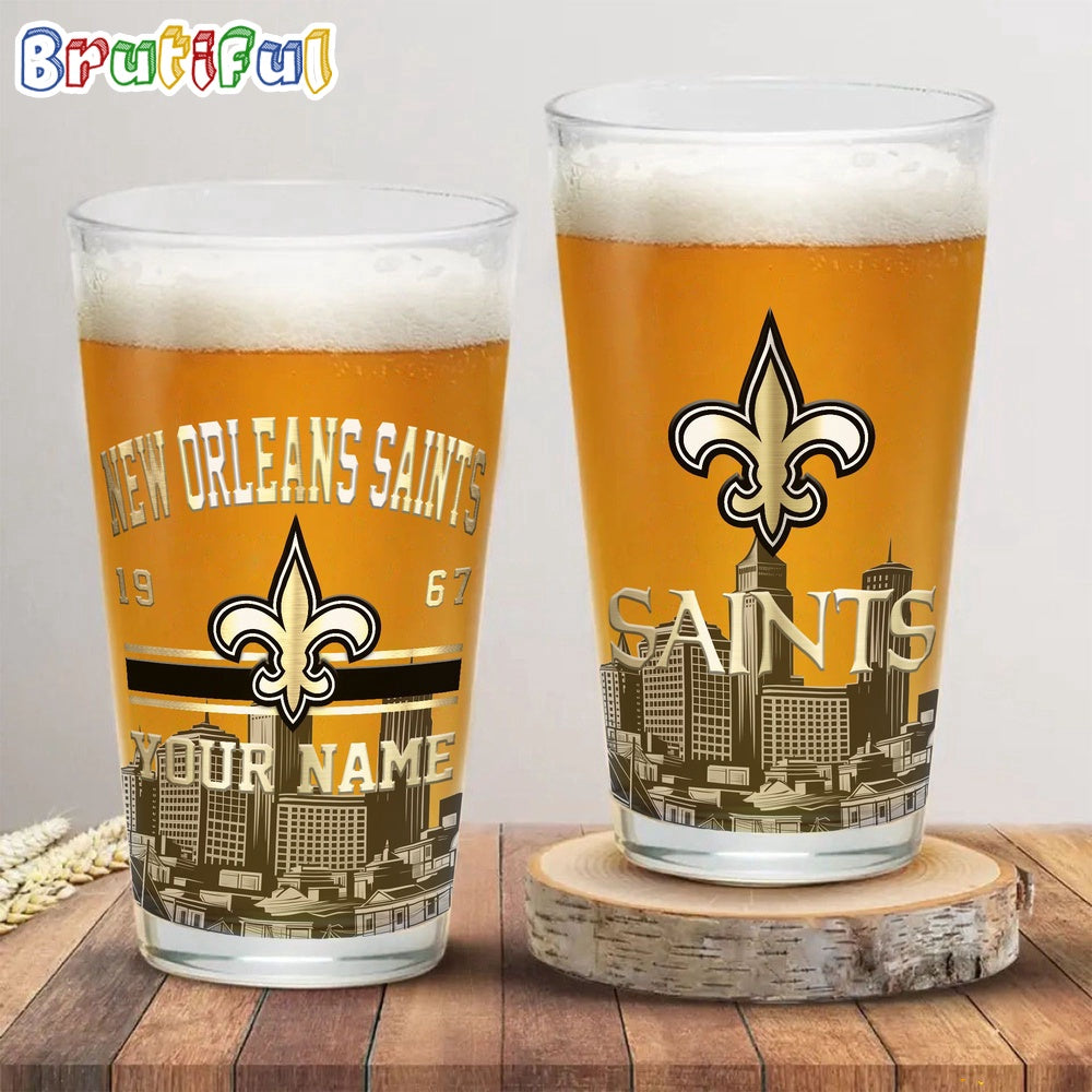 NFL New Orleans Saints Beer Glass Cup 16oz, Custom Football Glass Cup