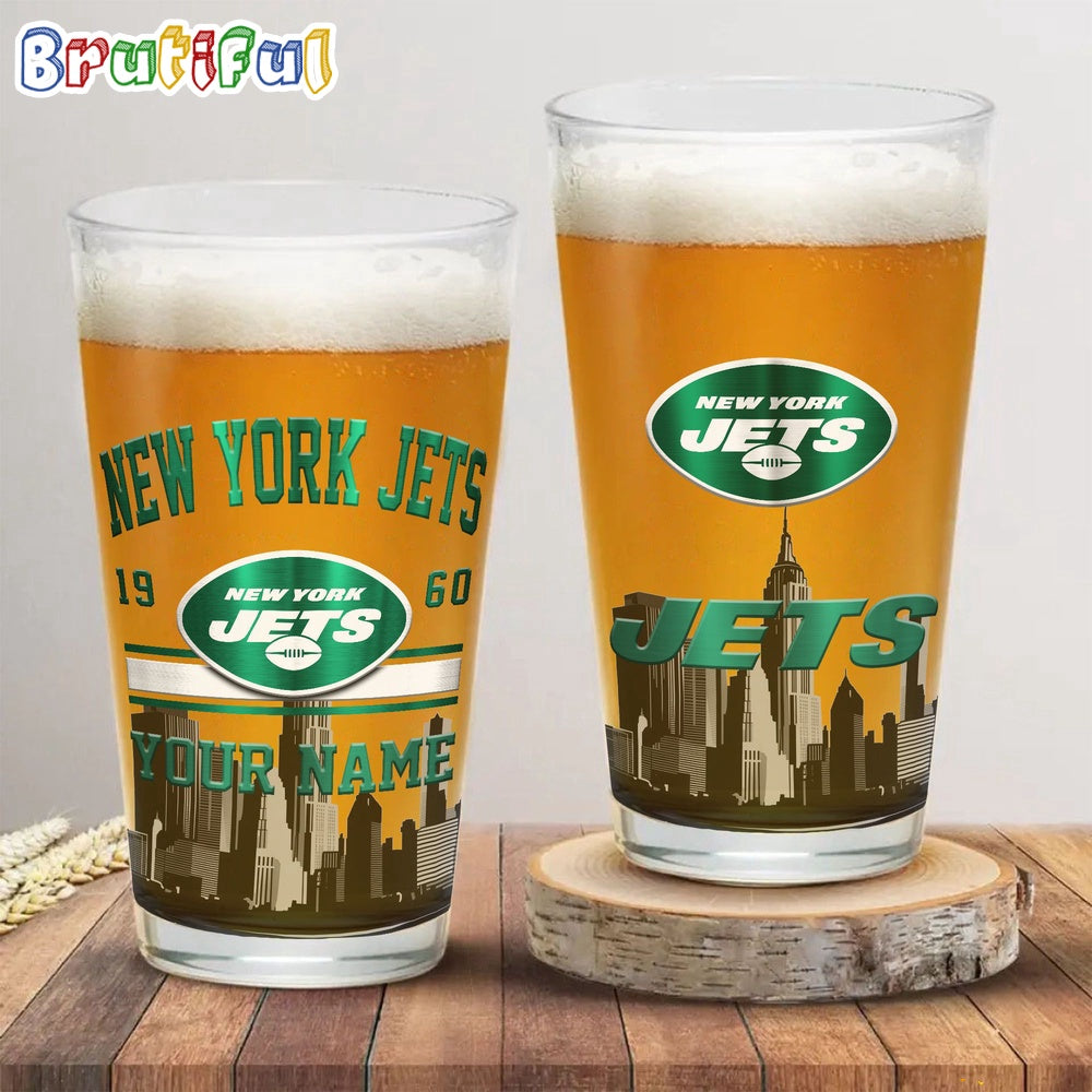 NFL New York Jets Beer Glass Cup 16oz, Custom Football Glass Cup