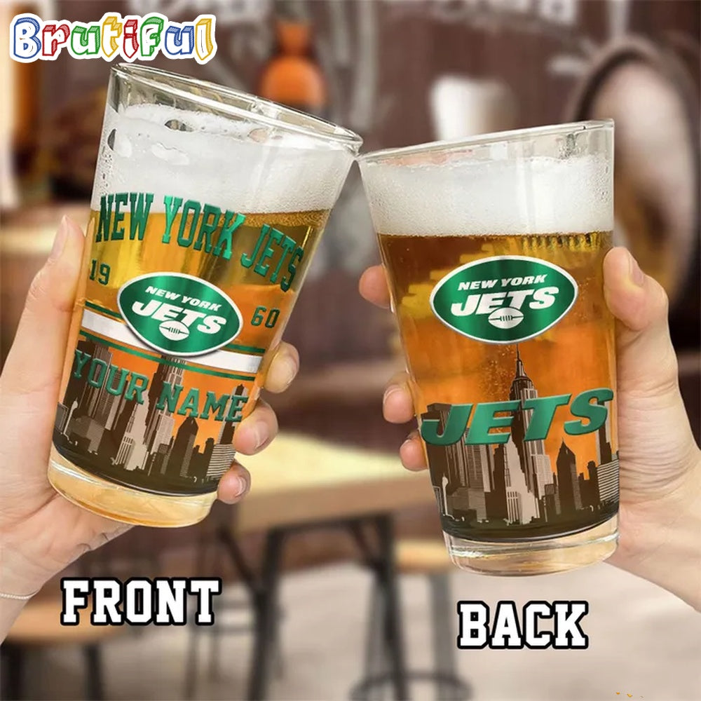 NFL New York Jets Beer Glass Cup 16oz, Custom Football Glass Cup