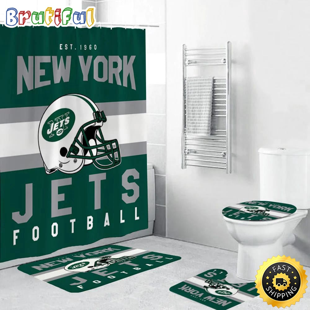 NFL New York Jets Shower Curtain Football Bathroom Mat Set and Shower Curtain