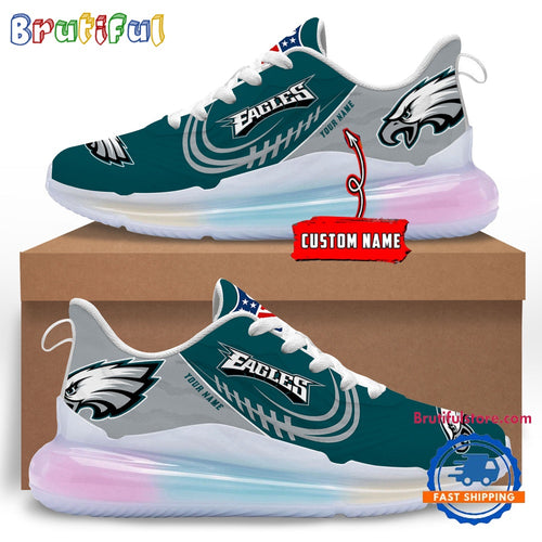 NFL Philadelphia Eagles Women’s Rainbow Atmospheric Cushion Running Shoes, Football Women’s Shoes