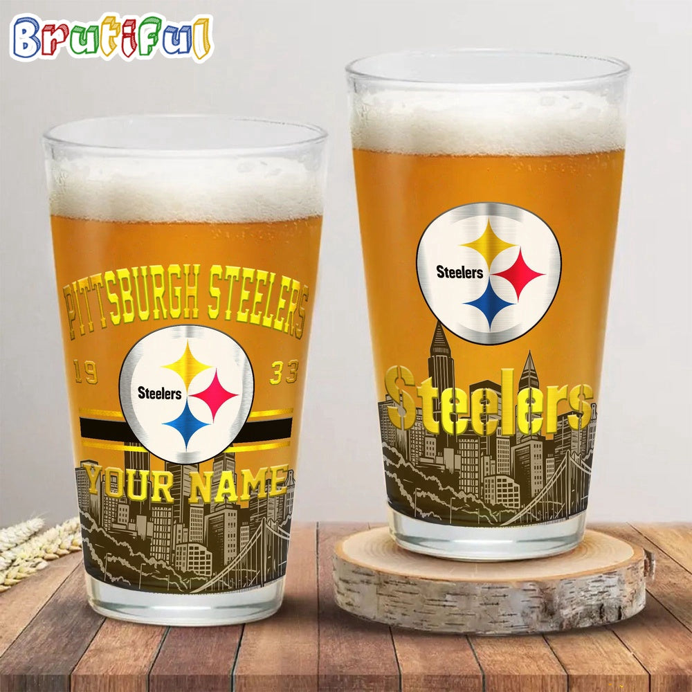 NFL Pittsburgh Steelers Beer Glass Cup 16oz, Custom Football Glass Cup