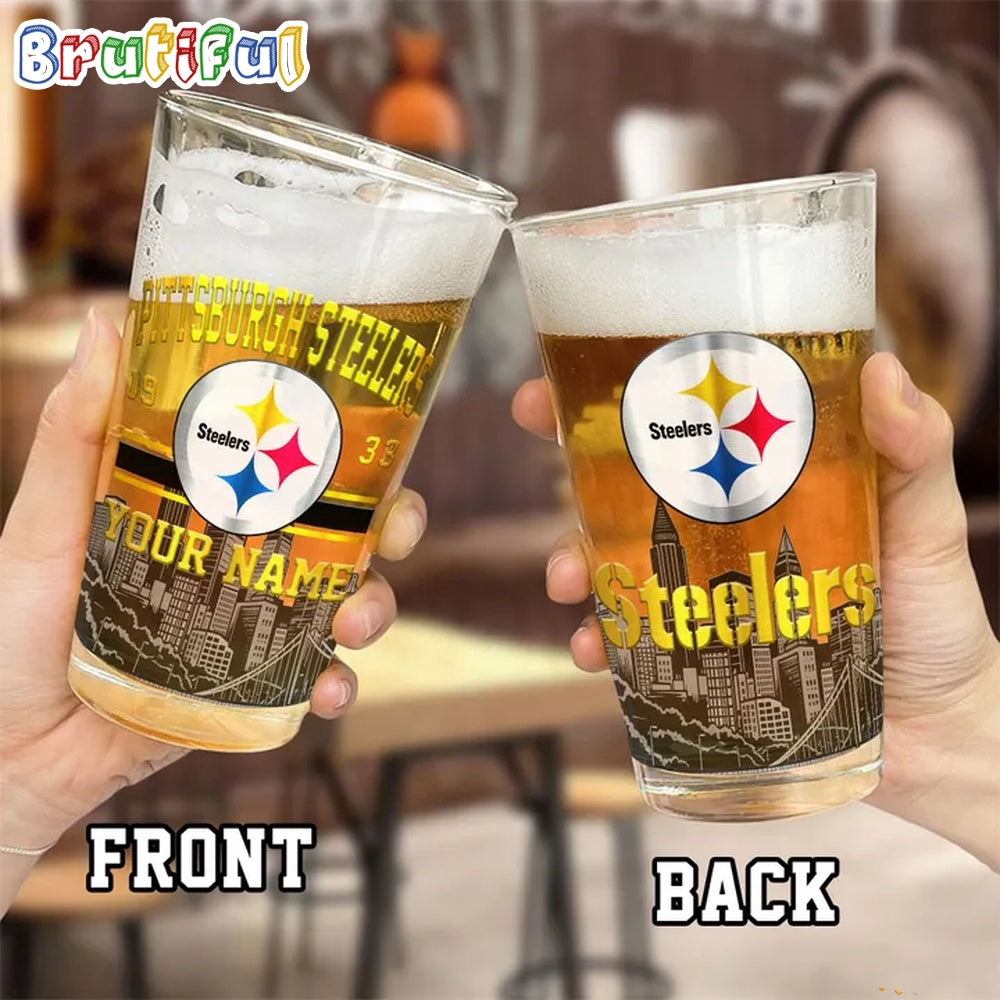 NFL Pittsburgh Steelers Beer Glass Cup 16oz, Custom Football Glass Cup