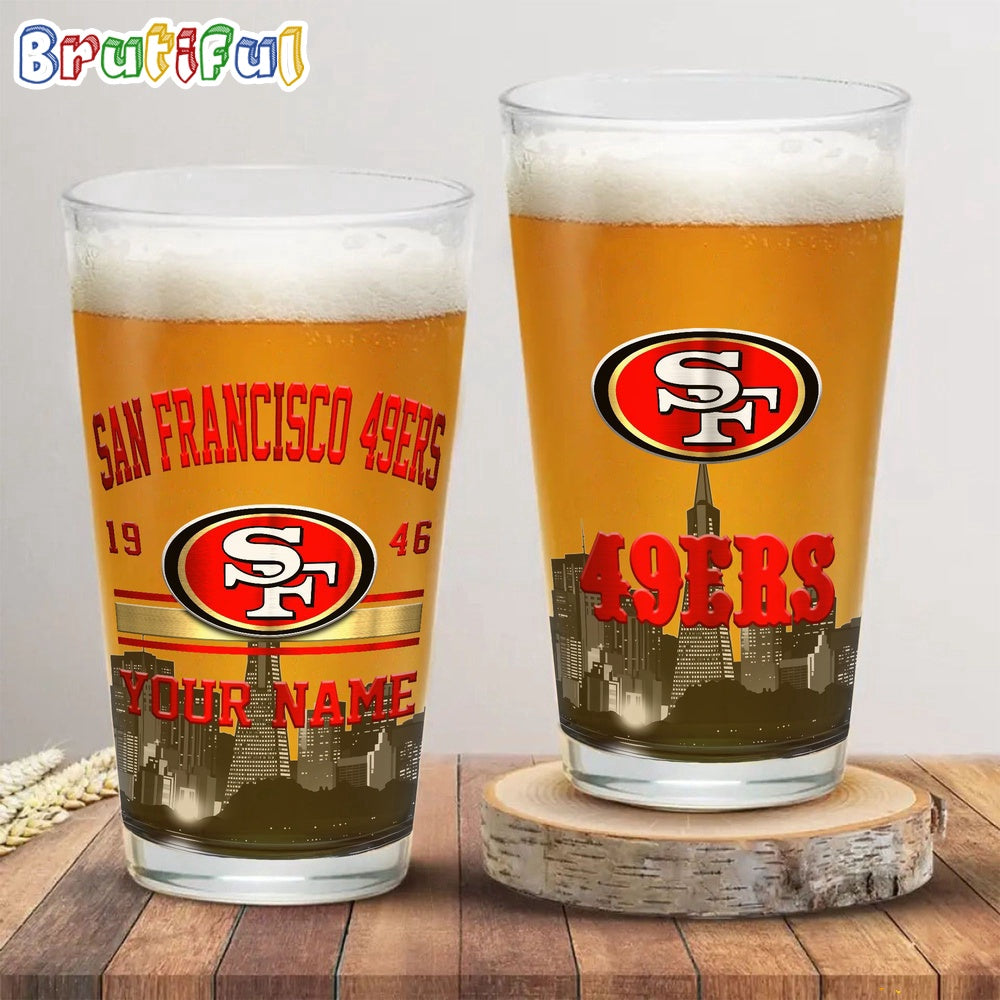 NFL San Francisco 49ers Beer Glass Cup 16oz, Custom Football Glass Cup