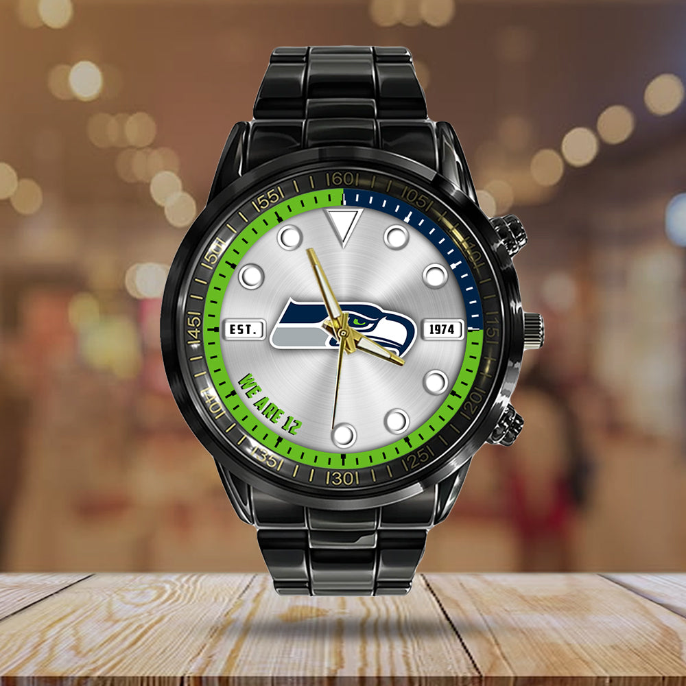 Seattle Seahawks Black Stainless Steel Watch – HOATT12960