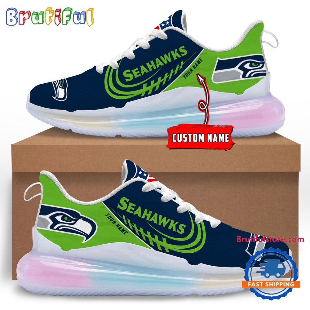 NFL Seattle seahawks Women’s Rainbow Atmospheric Cushion Running Shoes, Football Women’s Shoes