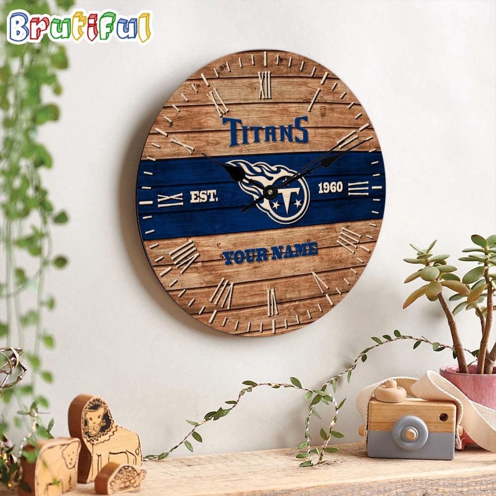 NFL Tennessee Titans Clock Custom Name Wooden Clock