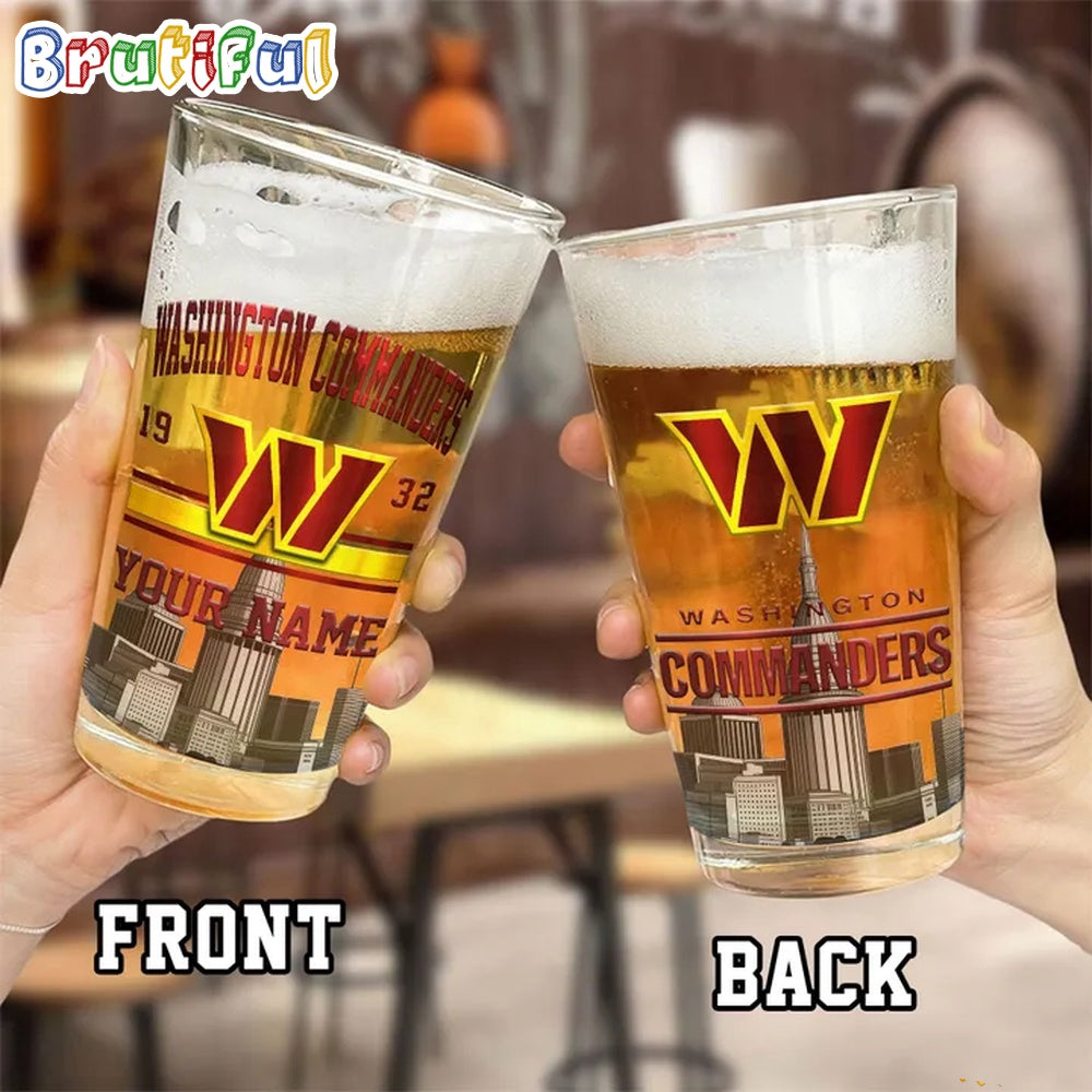 NFL Washington Commanders Beer Glass Cup 16oz, Custom Football Glass Cup