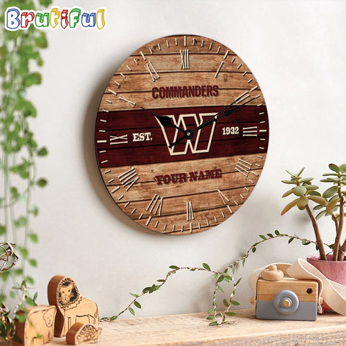 NFL Washington Commanders Clock Custom Name Wooden Clock