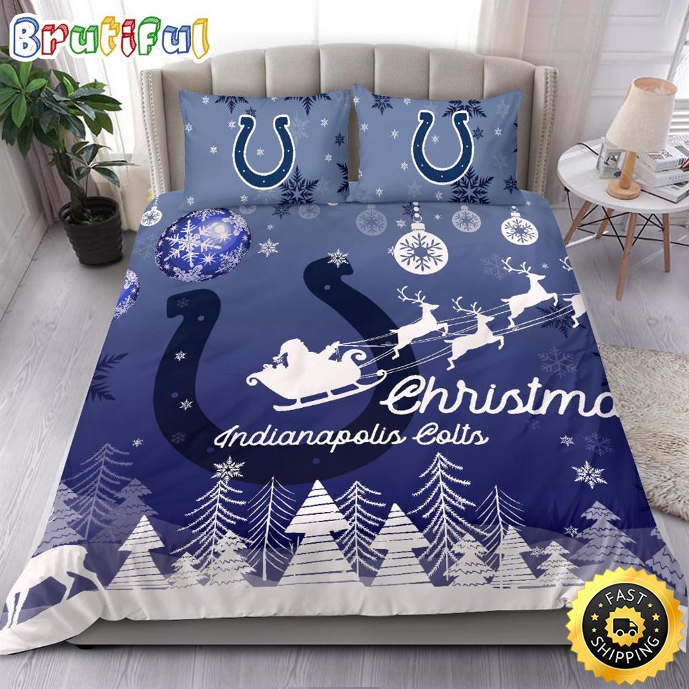 NFL Indianapolis Colts Bedding Sets Santa Claus Sleigh And Reindeer Christmas Bedding Sets Quilt Bedding Sets