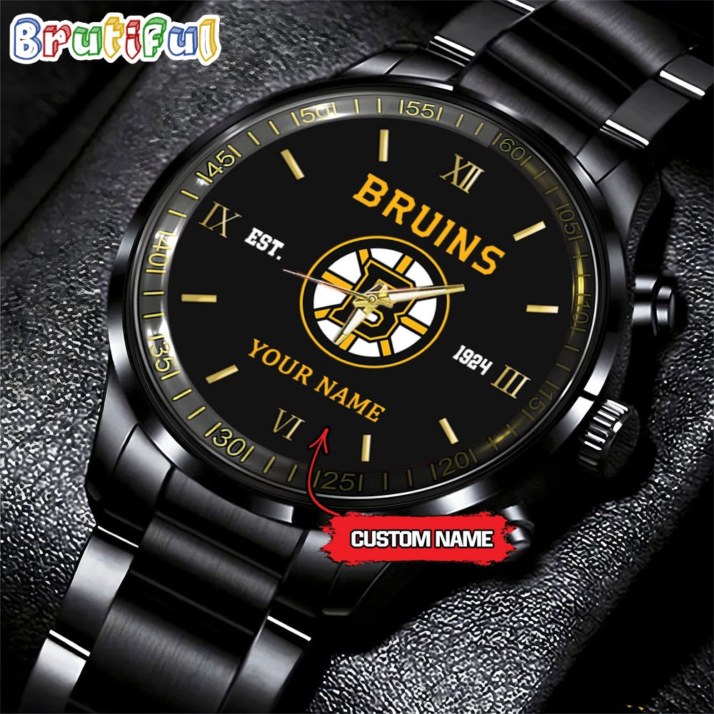 NHL Boston Bruins Black Fashion Watch Custom Hockey Game Time