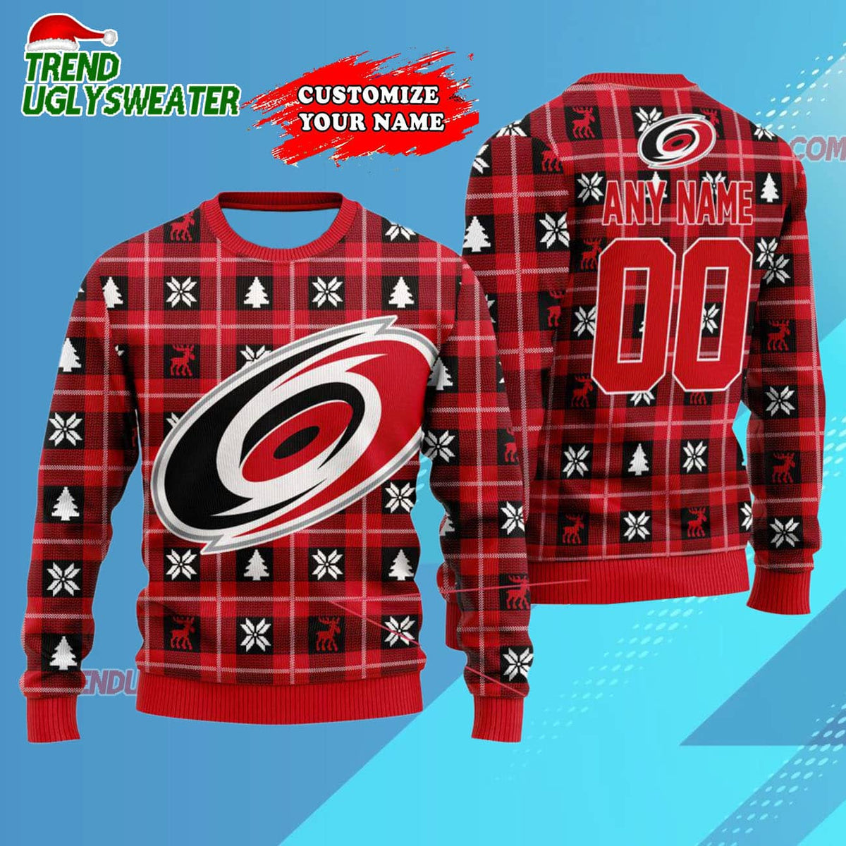 NHL Carolina Hurricanes Personalized Snow Tree Ugly Christmas Sweater