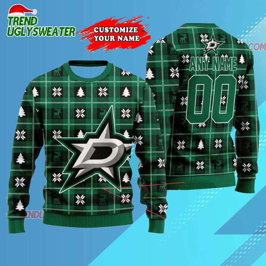 NHL Dallas Stars Personalized Snow Tree Ugly Christmas Sweater