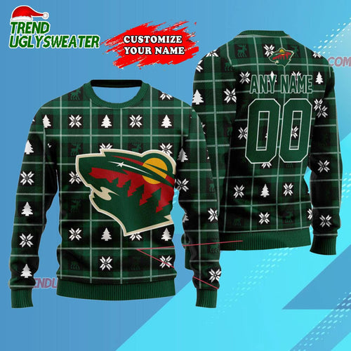NHL Minnesota Wild Personalized Snow Tree Ugly Christmas Sweater