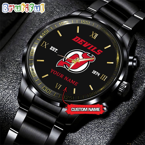 NHL New Jersey Devils Black Fashion Watch Custom Hockey Game Time