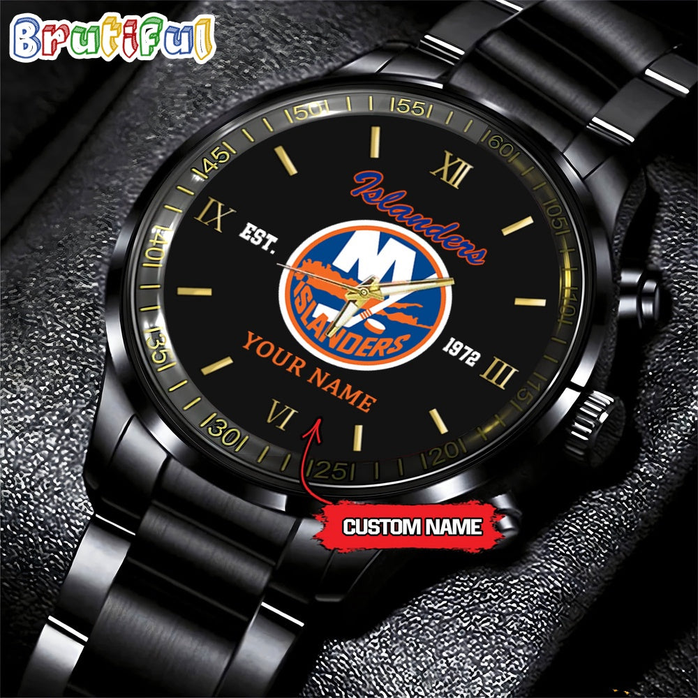 NHL New York Islanders Black Fashion Watch Custom Hockey Game Time