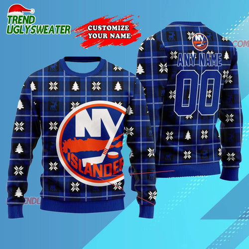 NHL New York Islanders Personalized Snow Tree Ugly Christmas Sweater