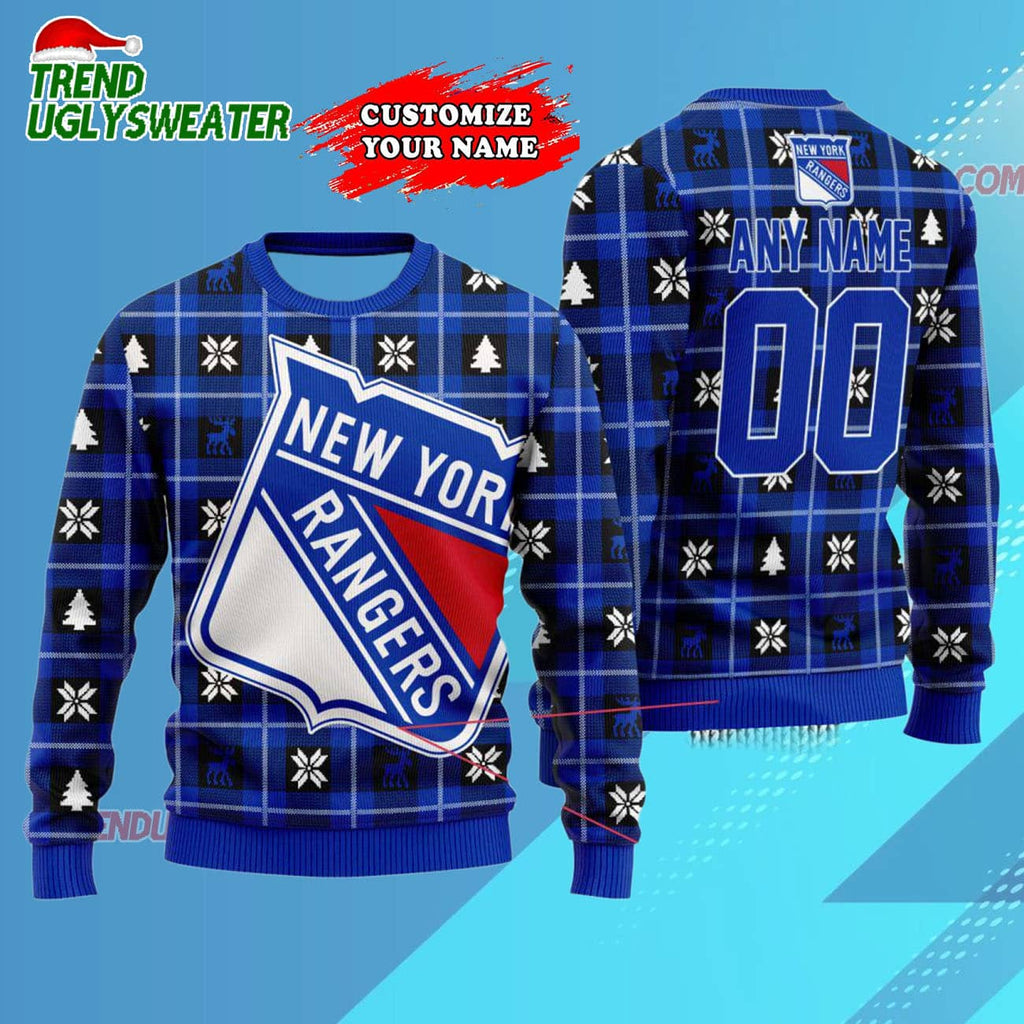 NHL New York Rangers Personalized Snow Tree Ugly Christmas Sweater