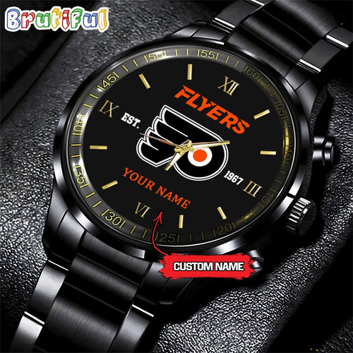 NHL Philadelphia Flyers Black Fashion Watch Custom Hockey Game Time