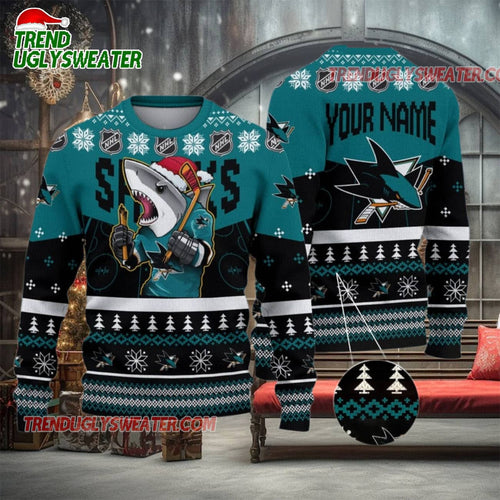 NHL San Jose Sharks Mascot Fiery Skates Ugly Christmas Sweater