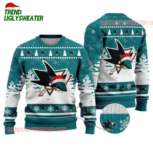 NHL San Jose Sharks Santa Hat On Logo Ugly Christmas Sweater