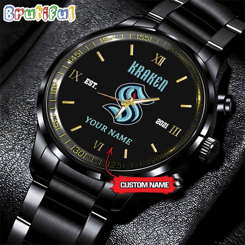 NHL Seattle Kraken Black Fashion Watch Custom Hockey Game Time