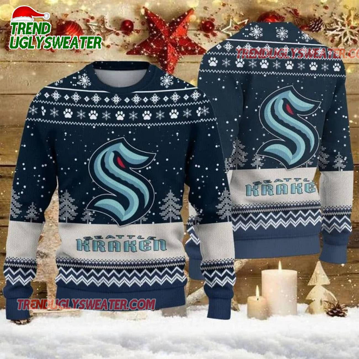 NHL Seattle Kraken Snowy Depths Ugly Christmas Sweater