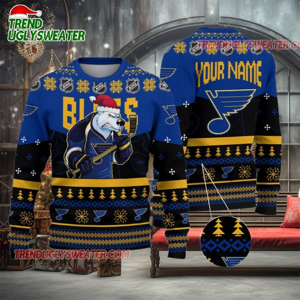 NHL St Louis Blues Mascot Fiery Skates Ugly Christmas Sweater