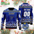 NHL St Louis Blues Winter Ice Rink Personalized Name & Number Ugly Christmas Sweater