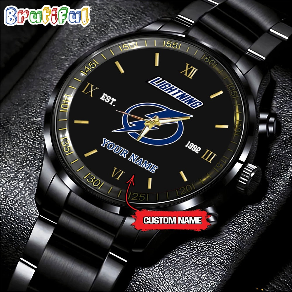 NHL Tampa Bay Lightning Black Fashion Watch Custom Hockey Game Time