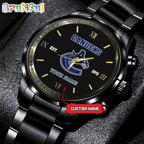 NHL Vancouver Canucks Black Fashion Watch Custom Hockey Game Time