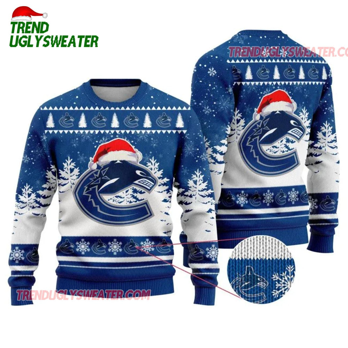NHL Vancouver Canucks Santa Hat Ugly Christmas Sweater