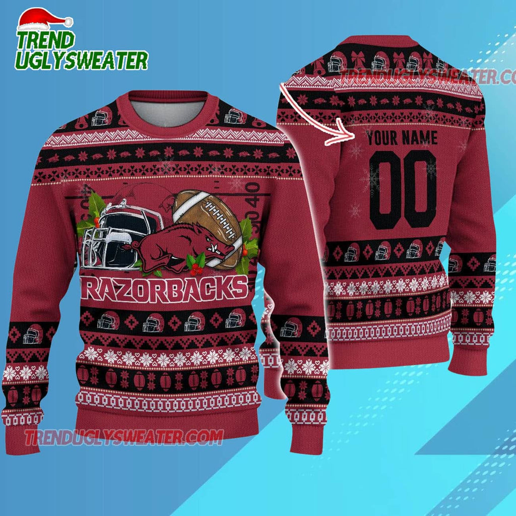 Ncaa Arkansas Razorbacks Logo Team Football Custom Christmas Ugly Sweater