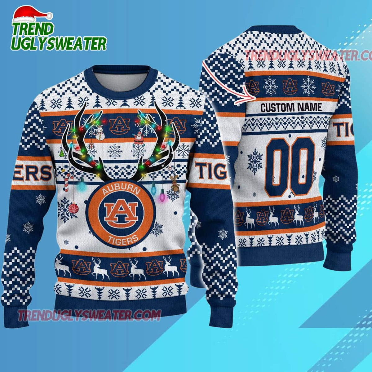 Personalized Ncaa Auburn Tigers Special Reindeer Light Ugly Christmas Sweater